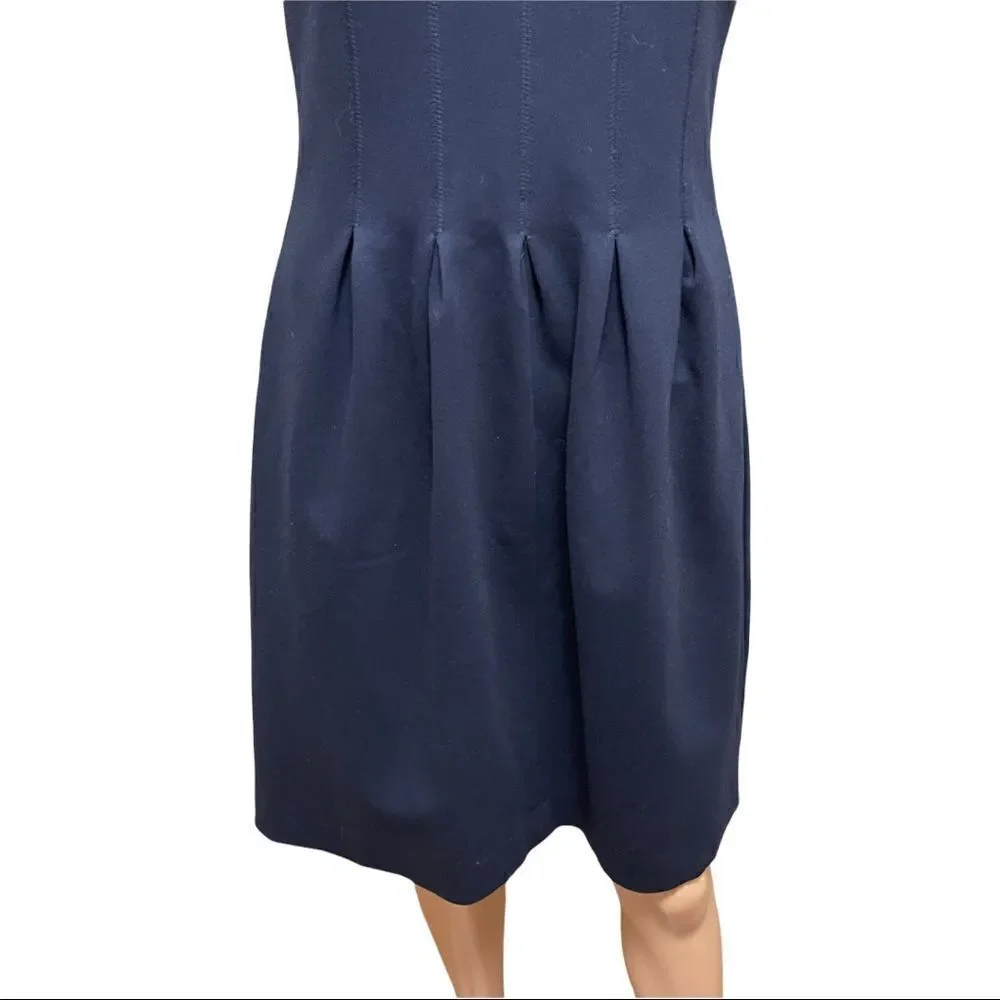 J. Crew Navy Scuba Reverse Pleats Fit & Flare Dress Sz 4